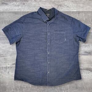 Eddie Bauer Woven Button Down Shirt Mens 2XL Short Sleeve Blue Cotton Chambray